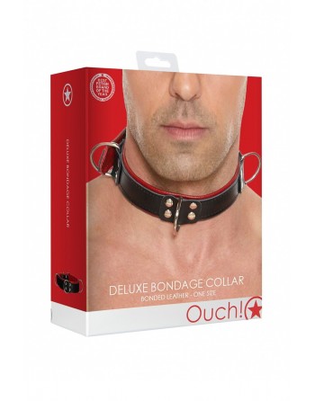 Collier Bondage Deluxe rouge et noir - Ouch!