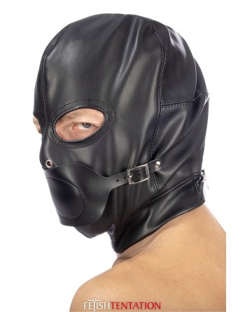 Cagoule BDSM simili cuir avec baillon amovible - Fetish Tentation