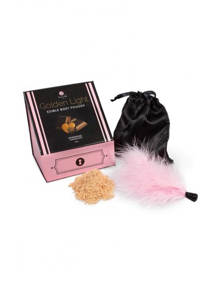 Kit poudre comestible chocolat aphrodisiaque et plumeau - Secret Play