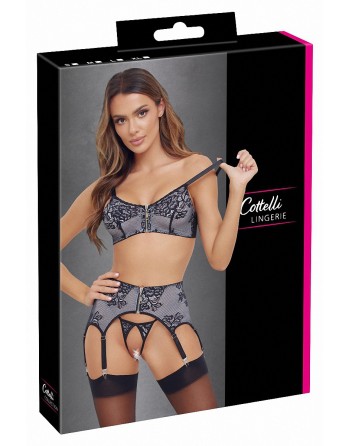 Ensemble coquin ouvert 3 pièces gris - Cottelli Lingerie