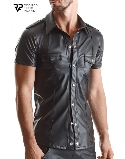 Chemise manches courtes wetlook noire Luca - Regnes