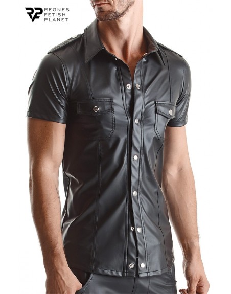 Chemise manches courtes wetlook noire Luca - Regnes