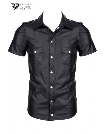 Chemise manches courtes wetlook noire Luca - Regnes